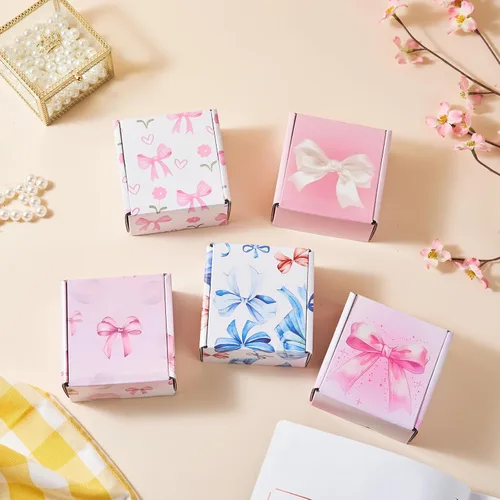 Bow - Cajas de envío rosadas, paquete de 25, cajas de regalo de 4 x 4 x 2 pulgadas, cajas de envío pequeñas de cartón corrugado para pequeñas