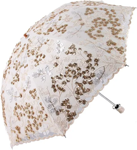 Miniatura 170 de Honeystore Sombrilla bordada con flor 3D plegable UV con encaje clásico