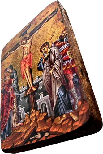 Miniatura 4 de Icono de madera griego cristiano ortodoxo madera de la crucifixión / A0