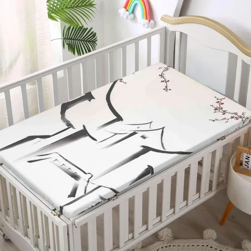 Miniatura 2 de Sábanas bajeras ajustables con temática asiática, sábanas portátiles para cuna para niños pequeños, sábana bajera para colchón de cuna o sábana