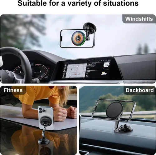 Miniatura 6 de ZBF Magnetic Car Phone Holder, 15W for MagSafe Car Mount Charger(Fast Wireless Charging,Vacuum) 360°Adjustable Car Mount for Women Men iPhone 17-12