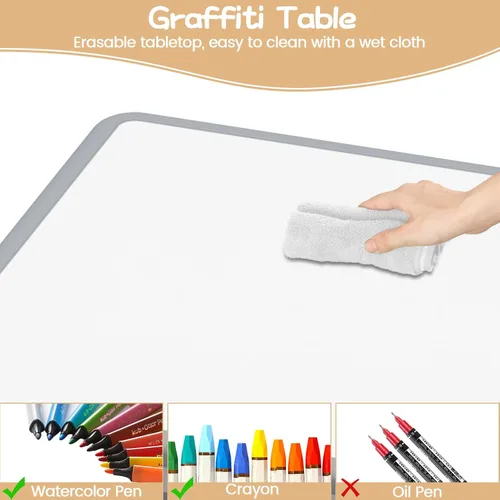 Miniatura 5 de GAOMON - Juego de mesa y 2 sillas para niños con escritorio de graffiti, juego de mesa y sillas ajustables en altura para niños pequeños para leer