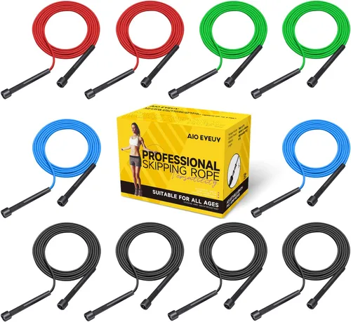 Paquete de 10 cuerdas de saltar ajustables para fitness y ejercicio, cuerda de saltar de PVC para hombres, mujeres y niños, sin enredos para