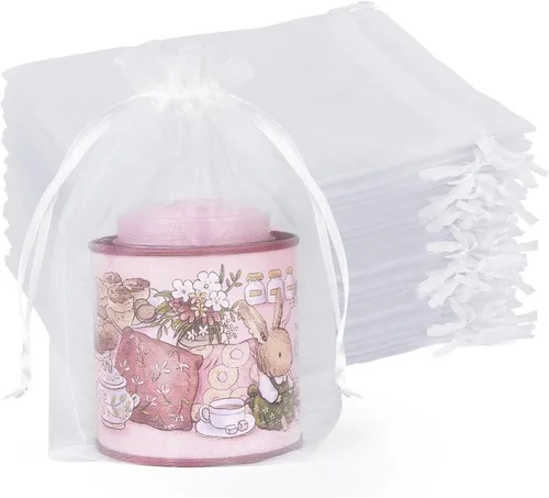 Miniatura 17 de Crweety 50 Piezas Bolsas de Organza Doradas de 3 x 4 Pulgadas, Pequeñas Bolsas de Regalo de Malla con Cordón para Favores de Boda, Despedida