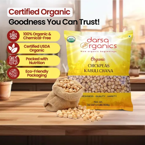 Miniatura 4 de Darsa Organics Garbanzo Frijoles Garbanzos 2 libras, garbanzos secos certificados orgánicos por USDA para hummus y curry, Kabuli Chana Dal, vegano