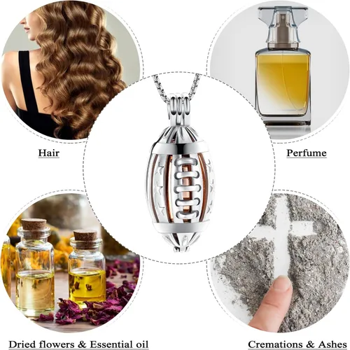 Miniatura 5 de Oinsi Collar con medallón de cremación de fútbol americano para cenizas de seres queridos, urna conmemorativa de acero inoxidable, joyería