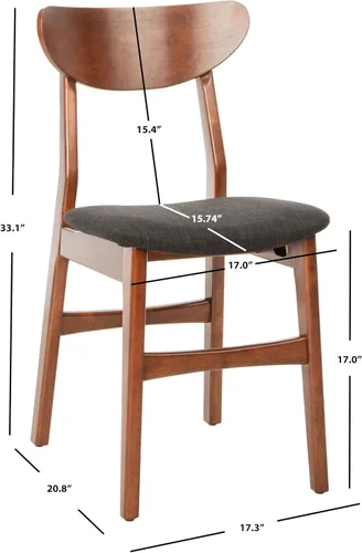 Miniatura 3 de SAFAVIEH Furniture Lucca - Juego de 2 sillas de comedor retro, nogal y negro, madera, diseño tapizado de mediados de siglo, ideal para comedor