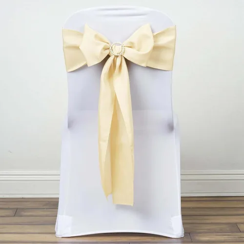 Miniatura 3 de Efavormart 5 piezas de fajas para sillas de poliéster color beige con lazos para decoración de sillas en bodas, eventos, suministros para decoración