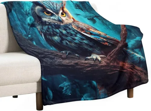 Miniatura 13 de Manta suave de piel sintética de búho, manta de regazo de franela de bosque Trippy para sofá, sofá o cama, manta de felpa mullida y esponjosa