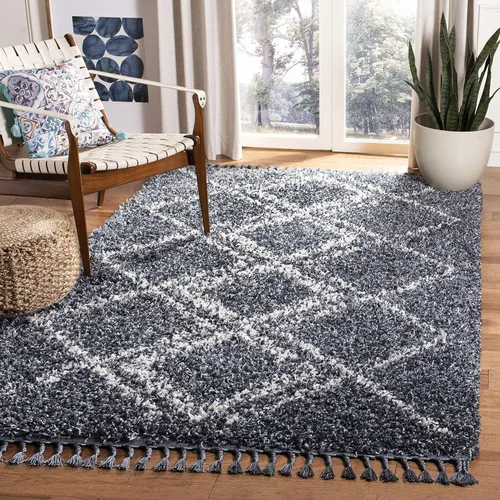 Miniatura 21 de SAFAVIEH Pro Luxe Shag Collection - Alfombra de pasillo, 2 pies 6 pulgadas x 6 pies, color crema y azul, diseño de borlas bohemias, no desprende