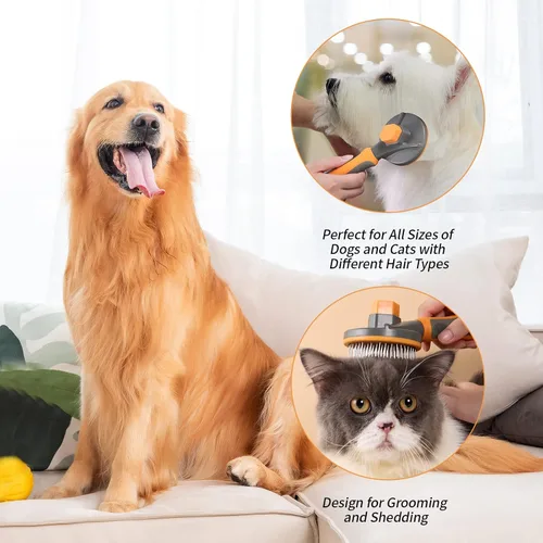 Miniatura 5 de Cepillo deslizante de autolimpieza – Cepillo deslizante para perros y gatos con pasador de metal para cabello medio y largo – Cepillo de aseo