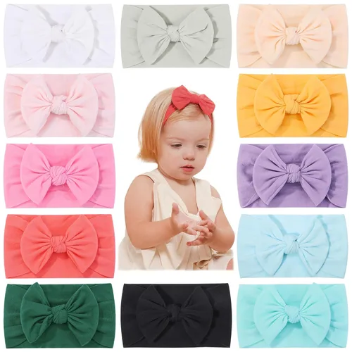 jollybows 12 diademas de nailon para bebés con lazo elástico para niñas, recién nacidos, niños pequeños, accesorios para el cabello, juego de 6- Luz