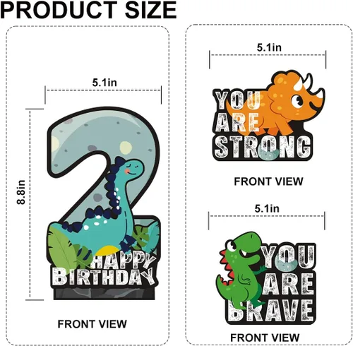 Miniatura 2 de Juego de 3 piezas de dinosaurios con signo de número de 2º cumpleaños, decoración de mesa de dinosaurios para niños y niños de 2º cumpleaños