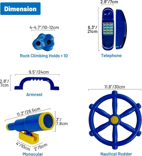 Miniatura 2 de RedSwing Accesorios para el patio trasero, juego de columpio pirata de plástico con rueda de barco, telescopio, teléfono, soportes de escalada