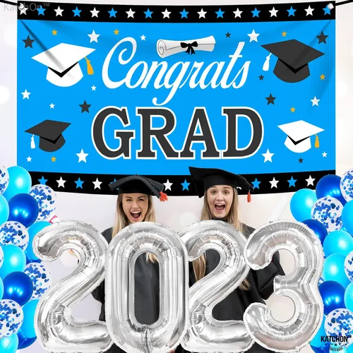 Miniatura 8 de KatchOn, Globos azules 2023 y pancartas de graduación – Grandes, paquete de 30 Cartel de felicitación de graduación Decoraciones de graduación