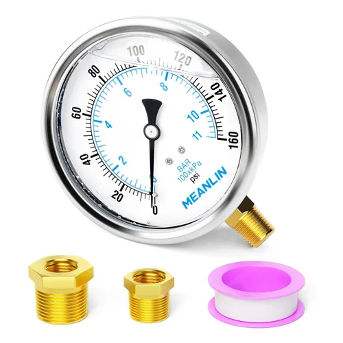 Miniatura 15 de MEANLIN MEASURE - Manómetro de acero inoxidable, relleno de líquido, esfera con cara de 2.5 pulgadas, NPT de 1/4 de pulgada, agua, aceite y gas