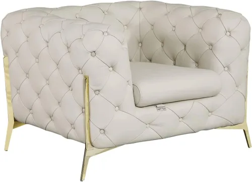 Miniatura 4 de Blackjack Furniture Modena - Moderno juego de sofá de 3 piezas de cuero italiano de grano superior, elegante diseño copetudo y patas de acero Beige
