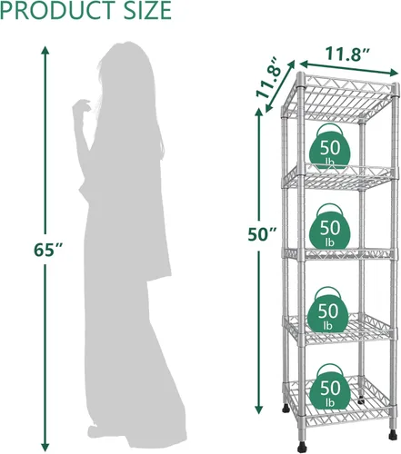 Miniatura 2 de GIOTORENT Estantería Metálica de Pie de 5 Niveles, Unidades de Estante de Alambre de Altura Ajustable, Rack de Exhibición para Lavandería Baño Gris