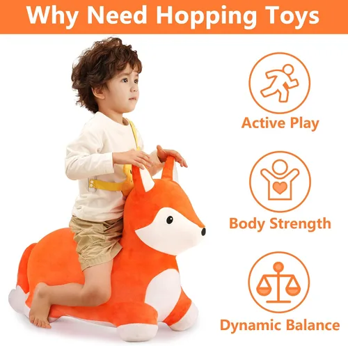 Miniatura 2 de iPlay, iLearn Bouncy Pals Zorro Saltarín, Animal Saltarín Inflable de Peluche, Juguetes de Salto y Rebote para Interiores y Exteriores, Regalo
