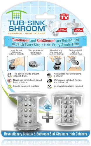 TubShroom y SinkShroom - Protectores de drenaje y atrapapelos para bañeras y fregaderos, gris