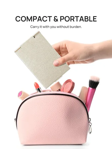 Miniatura 6 de Espejo plegable, compacto ultrafino pequeño espejo de maquillaje portátil de tamaño de viaje, carcasa de aluminio, negro, 3.3 pulgadas de largo x