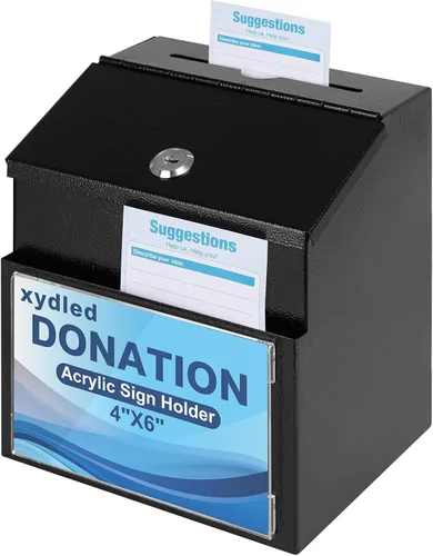 Miniatura 10 de xydled Buzón de votos y donación montado en la pared con 50 tarjetas de sugerencia, caja de colección de sugerencias de metal con cerradura