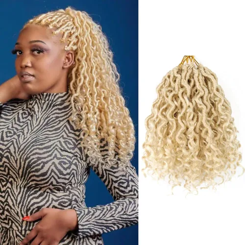 Miniatura 28 de Cabello de Crochet de 8 Pulgadas para Mujeres Negras, 7 Paquetes de Cabello de Crochet Goddess Locs con Puntas Rizadas, Locs Falsos Cortos con Bucle