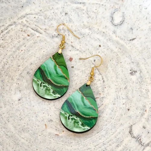 Miniatura 22 de Dangle Earrings for Women Colorful Dangling Drop Statement Jewelry Printed MDF Wood Teardrop Double Side Print Handmade by The Painted Pug