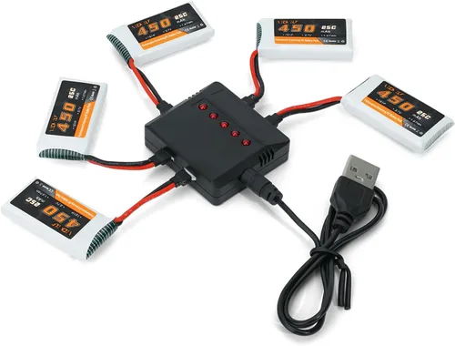 3.7V Lipo Batería 450mAh Alta Capacidad 25C RC Molex Drone Batería con 5-en-1 Cargador para SYMA Q11 AT-96 TR-C385 TR-P51 TR-F22 H99W H31 H6C H98
