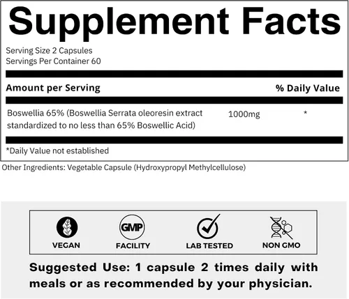 Miniatura 2 de FOLIUS LABS Boswellia Serrata Extracto Suplemento de 500 mg – Apoyo saludable para las articulaciones, apoyo para el alivio muscular – 65% de ácidos