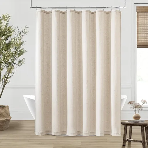 Miniatura 9 de Cortina de ducha de lino de avena 36x72 para cabina de ducha, cortinas neutras grisáceas beige de lino para baño, decoración bohemia de baño