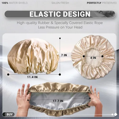 Miniatura 5 de Smilco Paquete de 2 gorros de ducha para mujer, reutilizables, impermeables, de doble capa, cubierta elástica grande de EVA para el cabello, se
