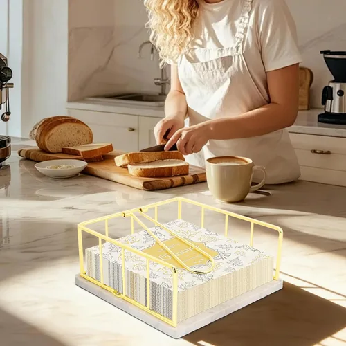 Miniatura 7 de Livabber Servilletero plano, almacenamiento de servilletas de cocina de metal con brazo de tensión ponderada, dispensador de papel de seda rústico