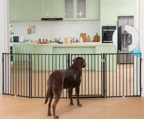 Miniatura 11 de No Pawblems - Puerta independiente para perros, valla plegable de 30 pulgadas de alto para interiores, extensión de puerta extra ancha para Blanco