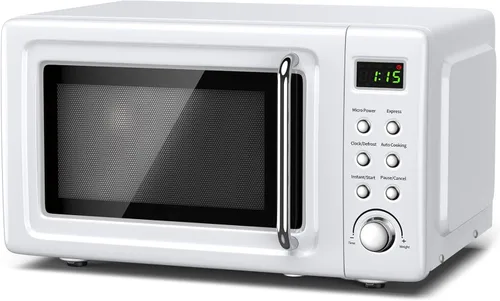 Miniatura 11 de Microondas retro Moccha, microondas compacto de 0.7 pies cúbicos, hornos de microondas de 700 vatios para encimera con 5 niveles de potencia