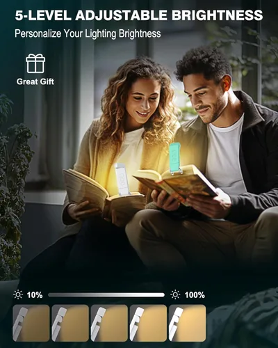 Miniatura 3 de Paquete de 2 luces de libro para leer por la noche, luz recargable por USB para leer en la cama, luz de lectura LED portátil con clip, temporizador
