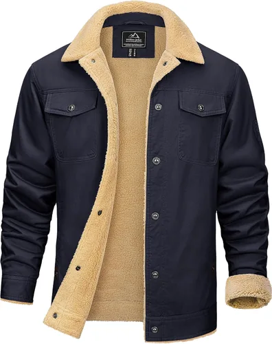KEFITEVD Chaqueta de forro polar de invierno para hombre, chaqueta tipo cargo con forro sherpa, abrigo casual de camionero, abrigo grueso y cálido