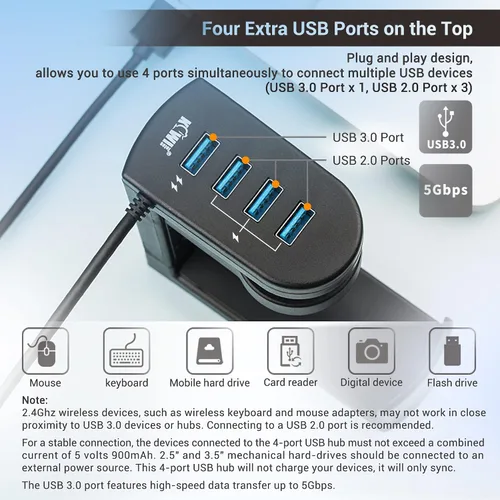 Miniatura 4 de KIWIFOTOS Soporte para auriculares con 4 puertos USB, soporte para auriculares para juegos de PC, abrazadera de rotación de 360 grados, soporte