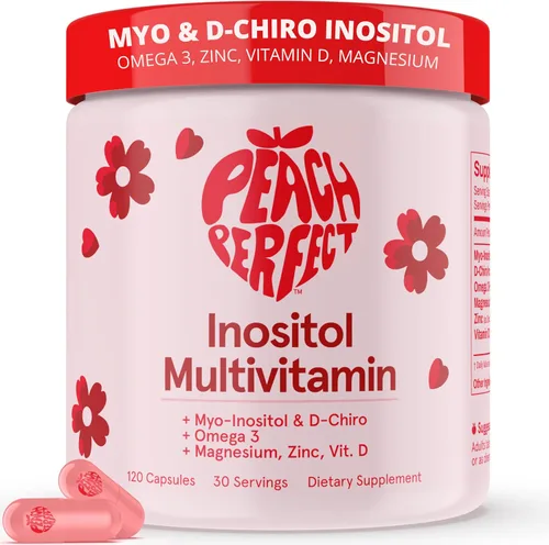 Miniatura 8 de Peach Perfect Inositol Multivitamínico – Mezcla de mio-inositol y D-Chiro 40:1, Omega-3, Vitamina D3, Magnesio, Zinc – Apoya la salud de la mujer