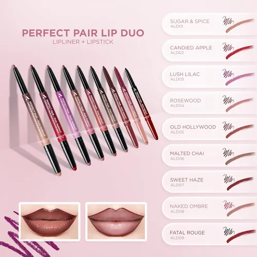 Miniatura 10 de Absolute New York ALD02 Perfect Pair Lip Duo - Labios más completos y más fuertes, sombra más profunda para contornear labios, lápiz labial satinado