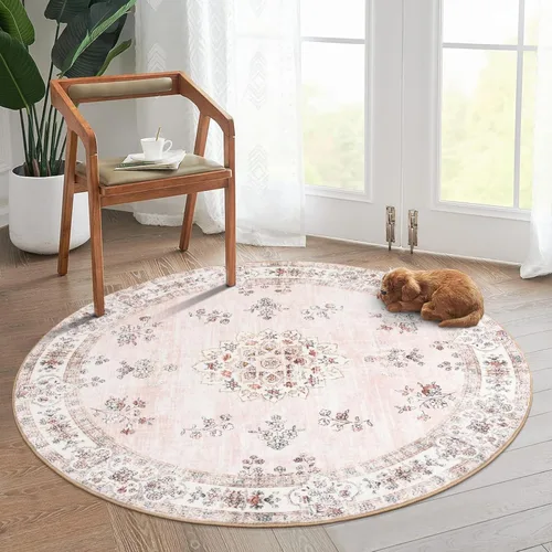 Miniatura 11 de Lahome Alfombra de pasillo rosa de 2 pies 6 pulgadas x 8 pies para pasillo, alfombra europea con estampado floral vintage lavable para cocina, baño
