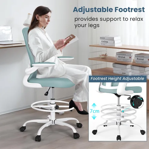 Miniatura 4 de Silla de dibujo, silla de oficina alta con reposabrazos abatibles, silla de escritorio de pie ergonómica ejecutiva para computadora, silla de dibujo