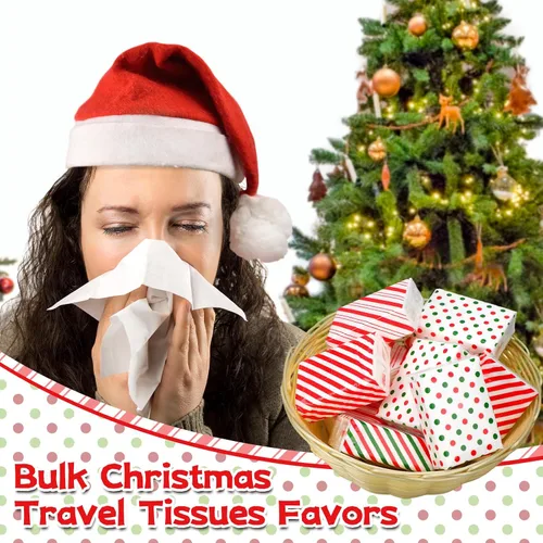 Miniatura 2 de Ctosree 50 paquetes de pañuelos de bolsillo navideños de Candy Cane, paquetes de viaje al por mayor de 500 hojas, pañuelos faciales pequeños