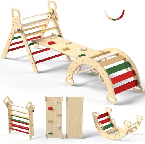 Miniatura 15 de Conjunto de triángulo Pikler BlueWood, juguetes de escalada de madera para niños pequeños, juguete de escalada plegable de 7 en 1 para niños