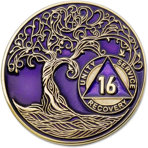 Miniatura 278 de 20 Year Sobriety Mint Twisted Tree of Life - Medallón de recuperación AA chapado en oro, fichas y fichas, color negro