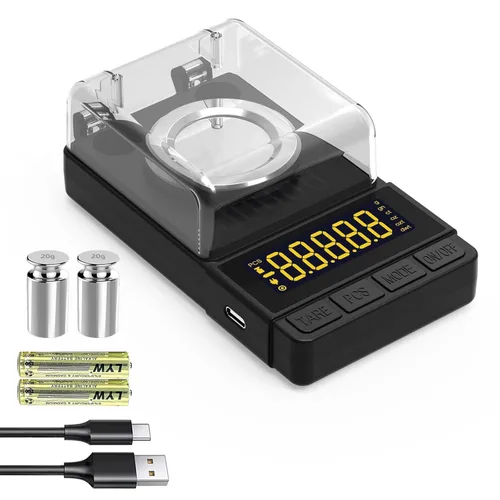 Miniatura 5 de MAXUS - Balanza digital de miligramos 50 g/0,001 g, balanza compacta de mg con peso de calibración de 20 g y accesorios, balanza de polvo negro