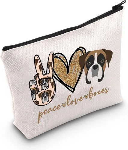 Miniatura 7 de LEVLO Bolsa de maquillaje cosmético para perros Boxer - Peace Love con cremallera, regalo para mujeres y niñas, Boxeador Paz Completo, Bolsa