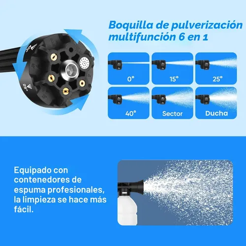 Miniatura 3 de Lavadora a presión portátil inalámbrica, Lavadora a presión inalámbrica de 980 PSI para autos con 2 baterías, boquilla 6 en 1, manguera de 5 metros