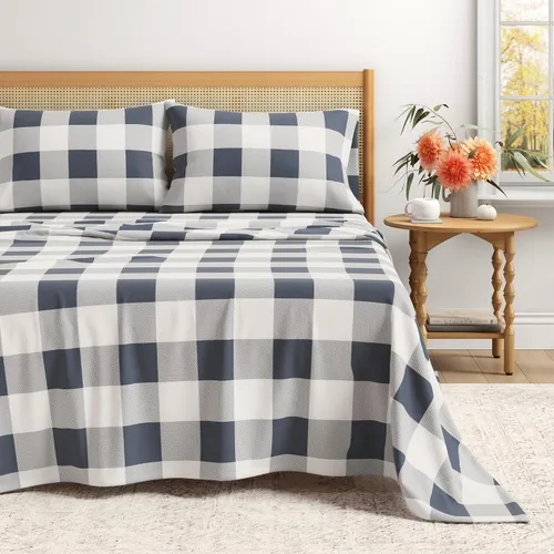 Miniatura 9 de Great Bay Home - Juego de sábanas de franela tamaño individual - 100% algodón turco, de doble cepillado, sábanas de invierno - Juego de ropa de cama