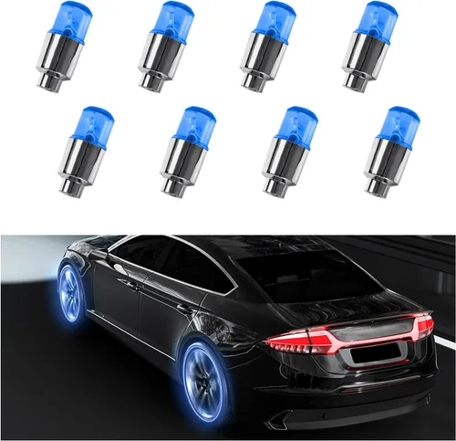 8 PCS Luces LED para Tapas de Vástago de Válvula de Neumático, Luces de Radios de Neumático Impermeables con Sensor de Movimiento para Decoración de